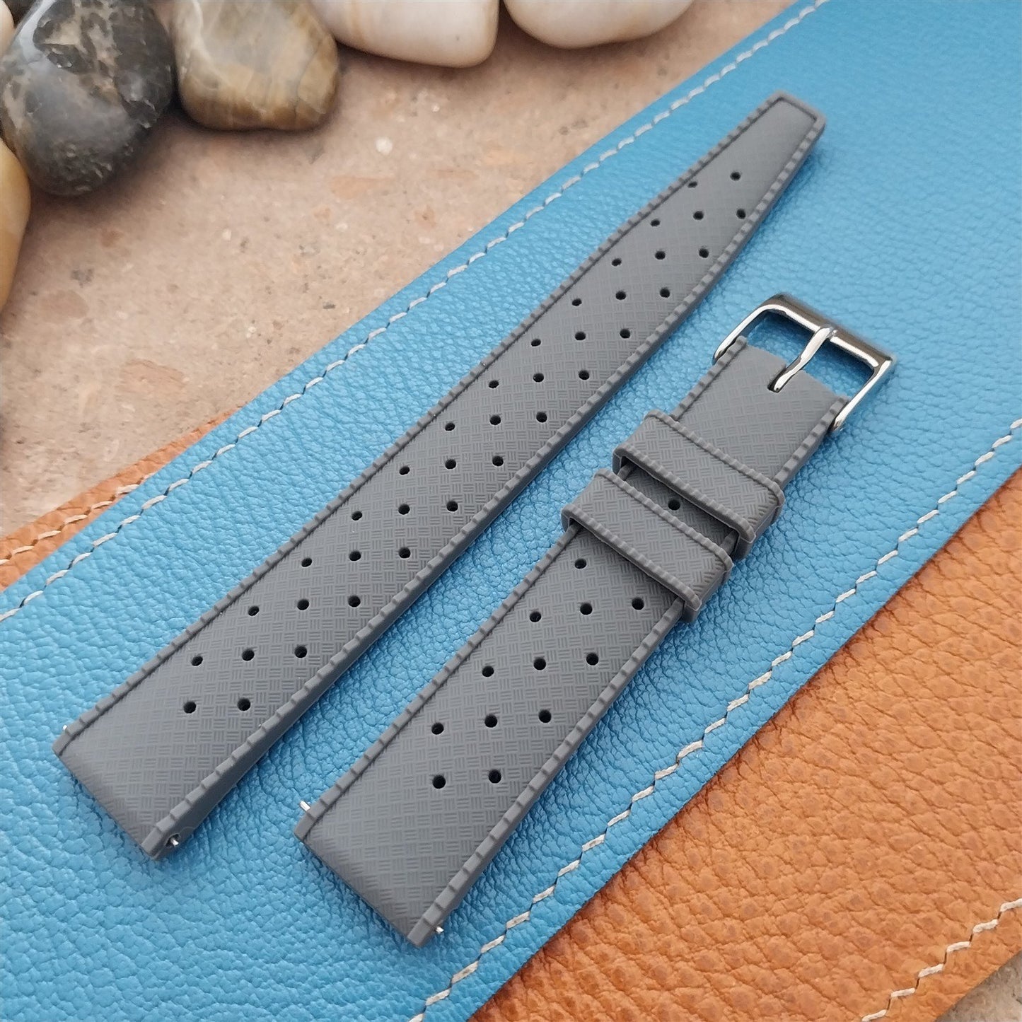18mm FKM Gray Tropical Divers Watch Strap QR Spring Bars Polished Buckle