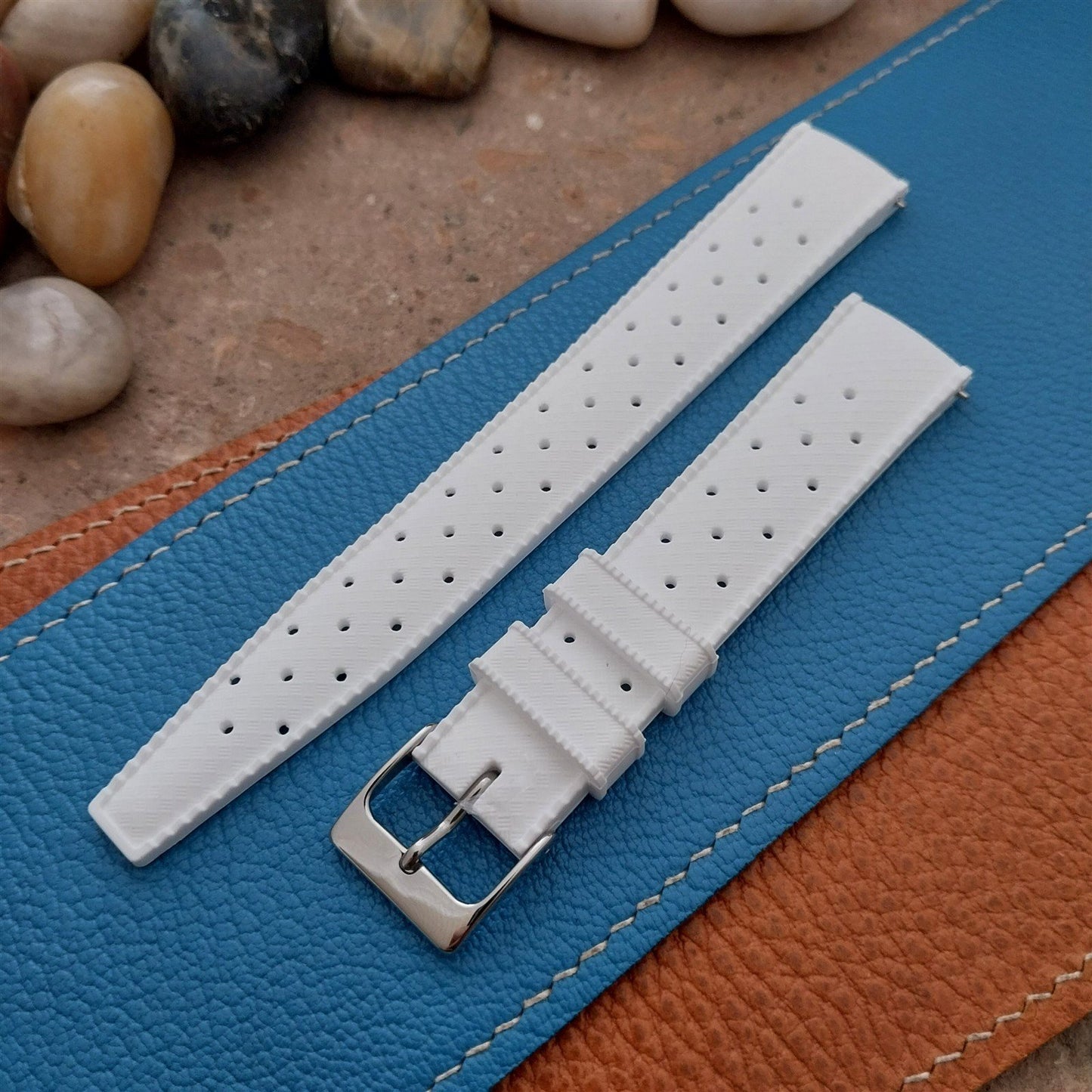 18mm FKM White Tropical Divers Watch Strap QR Spring Bars Polished Buckle