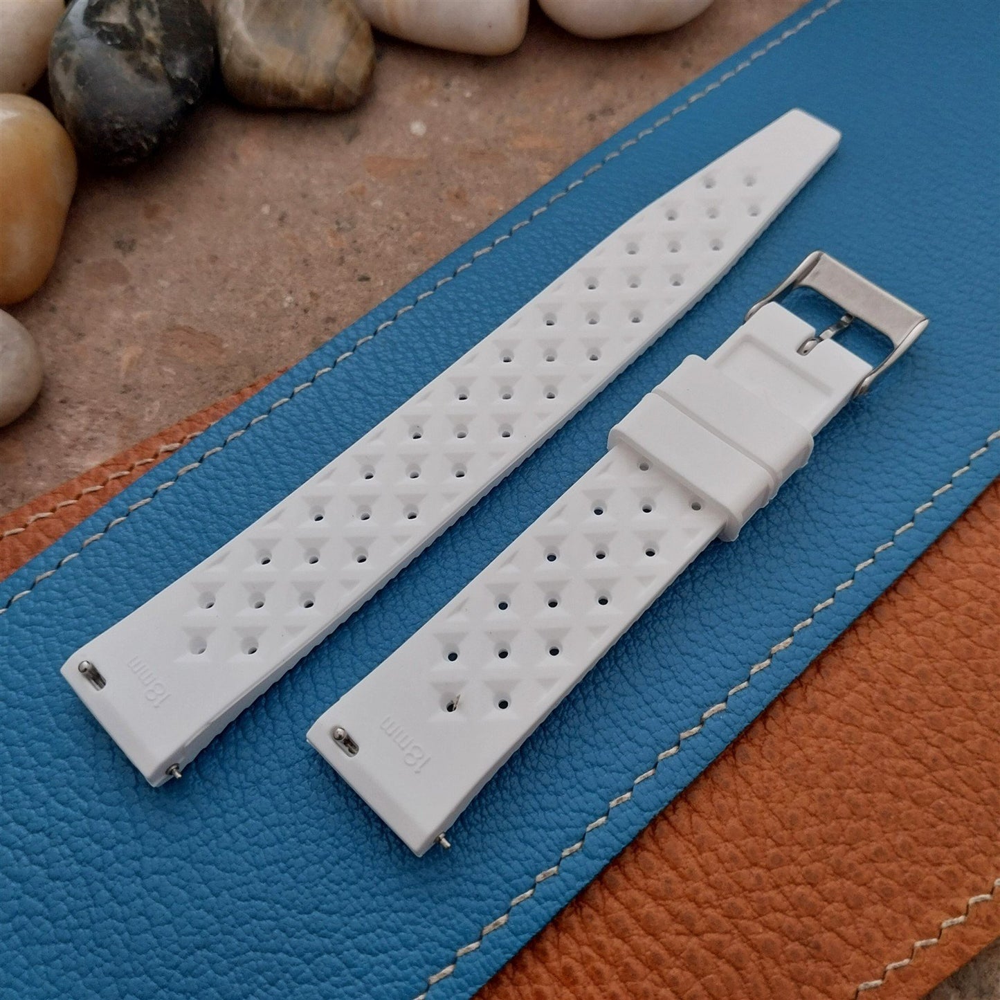 18mm FKM White Tropical Divers Watch Strap QR Spring Bars Polished Buckle