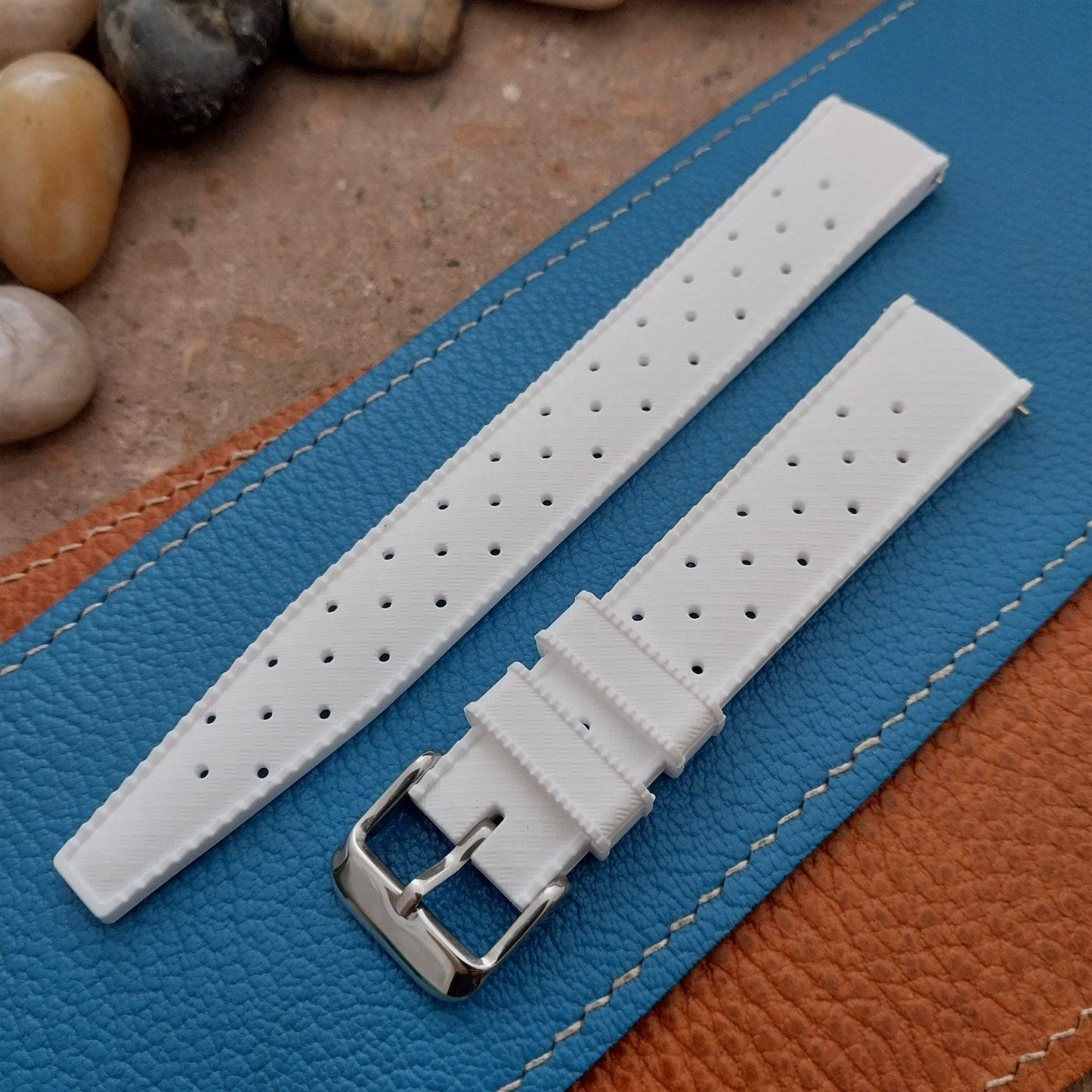 18mm FKM White Tropical Divers Watch Strap QR Spring Bars Polished Buckle