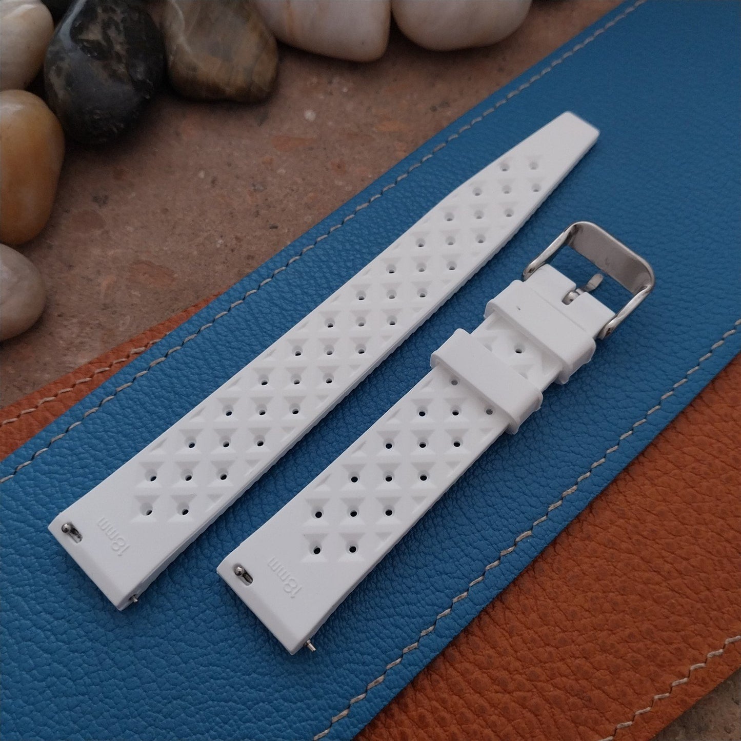 18mm FKM White Tropical Divers Watch Strap QR Spring Bars Polished Buckle