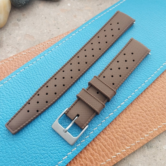 18mm FKM Brown Tropical Divers Watch Strap QR Spring Bars Bead Blasted Buckle