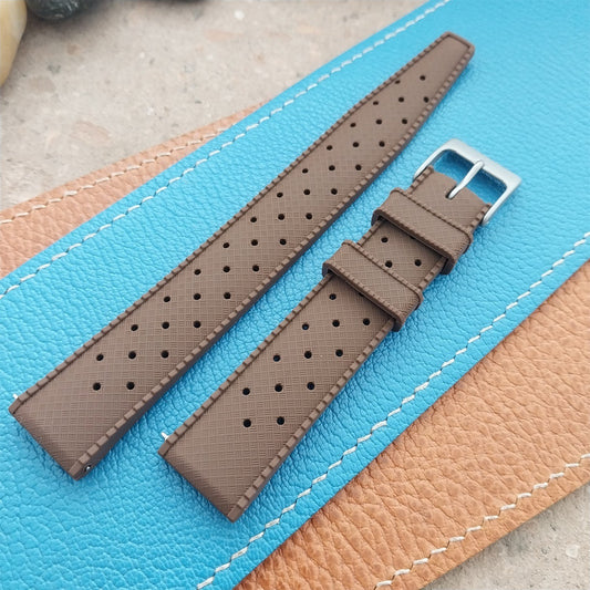 18mm FKM Brown Tropical Divers Watch Strap QR Spring Bars Bead Blasted Buckle