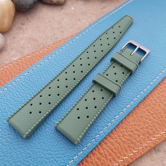 18mm FKM Green Tropical Divers Watch Strap QR Spring Bars Bead Blasted Buckle