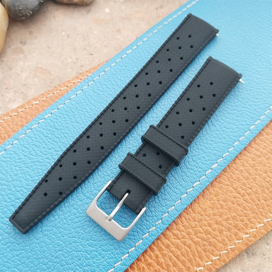 18mm FKM Black Tropical Divers Watch Strap QR Spring Bars Bead Blasted Buckle