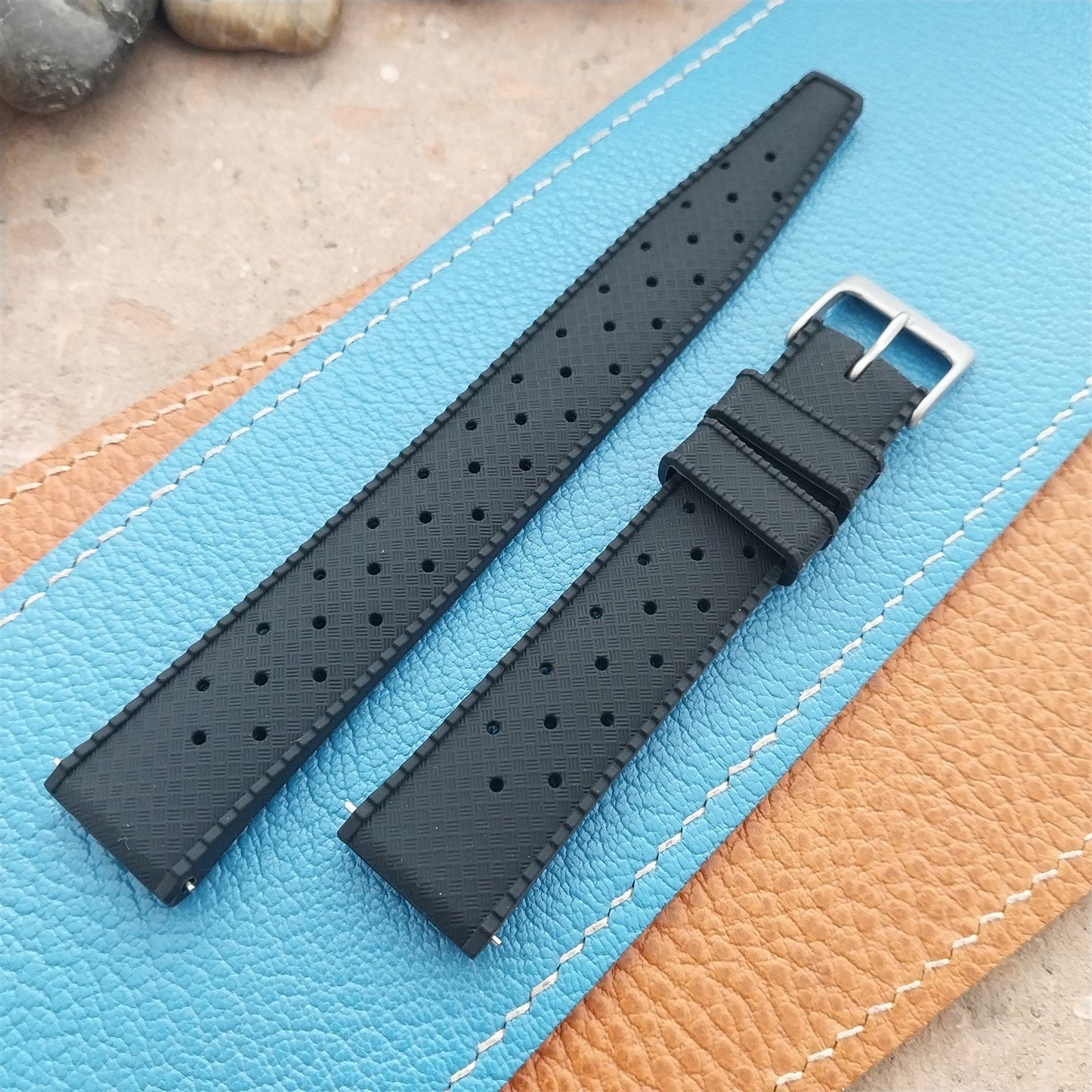 18mm FKM Black Tropical Divers Watch Strap QR Spring Bars Bead Blasted Buckle