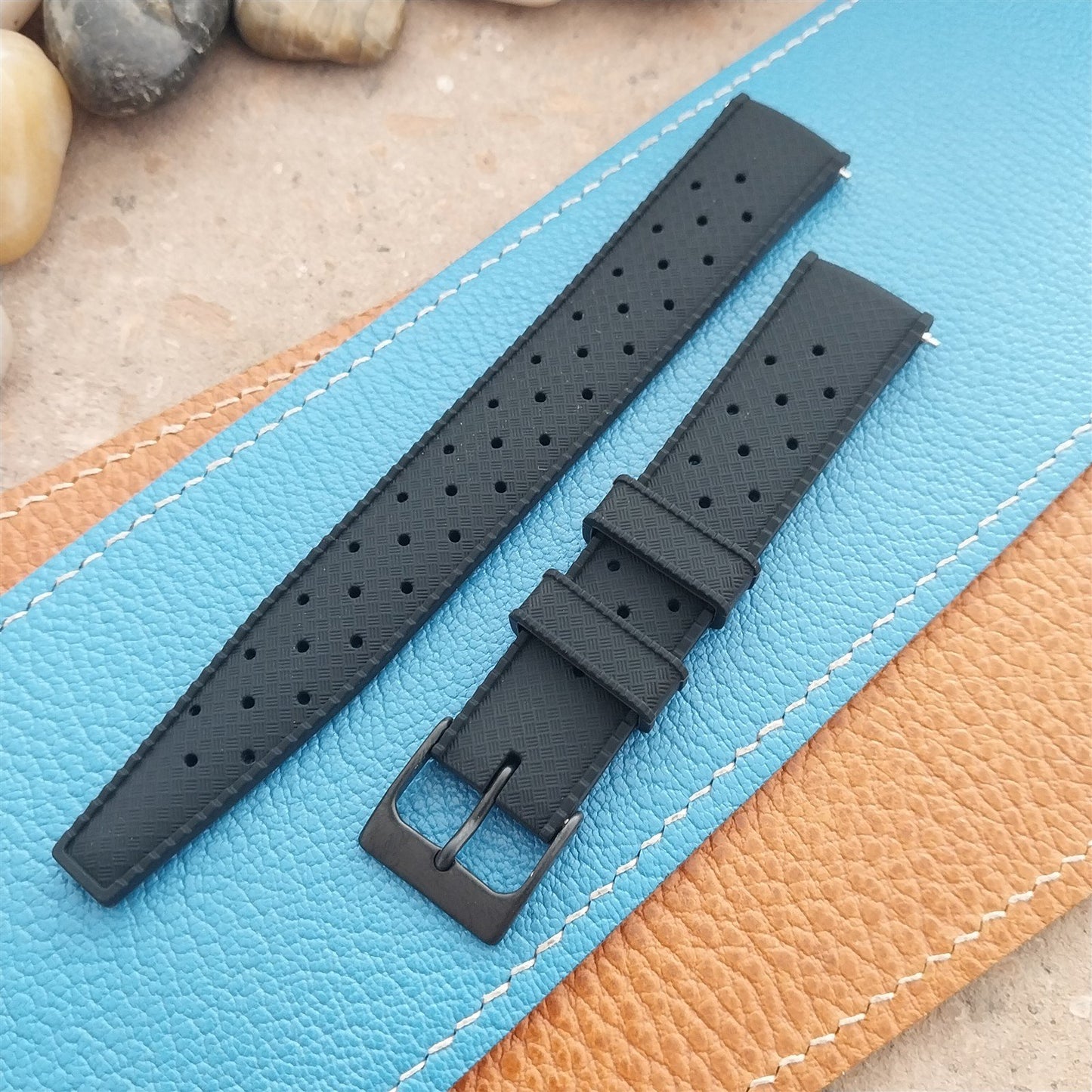 18mm FKM Black Tropical Divers Watch Strap QR Spring Bars Black Stainless Buckle