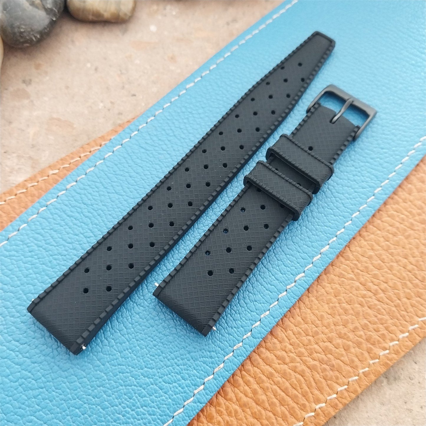 18mm FKM Black Tropical Divers Watch Strap QR Spring Bars Black Stainless Buckle