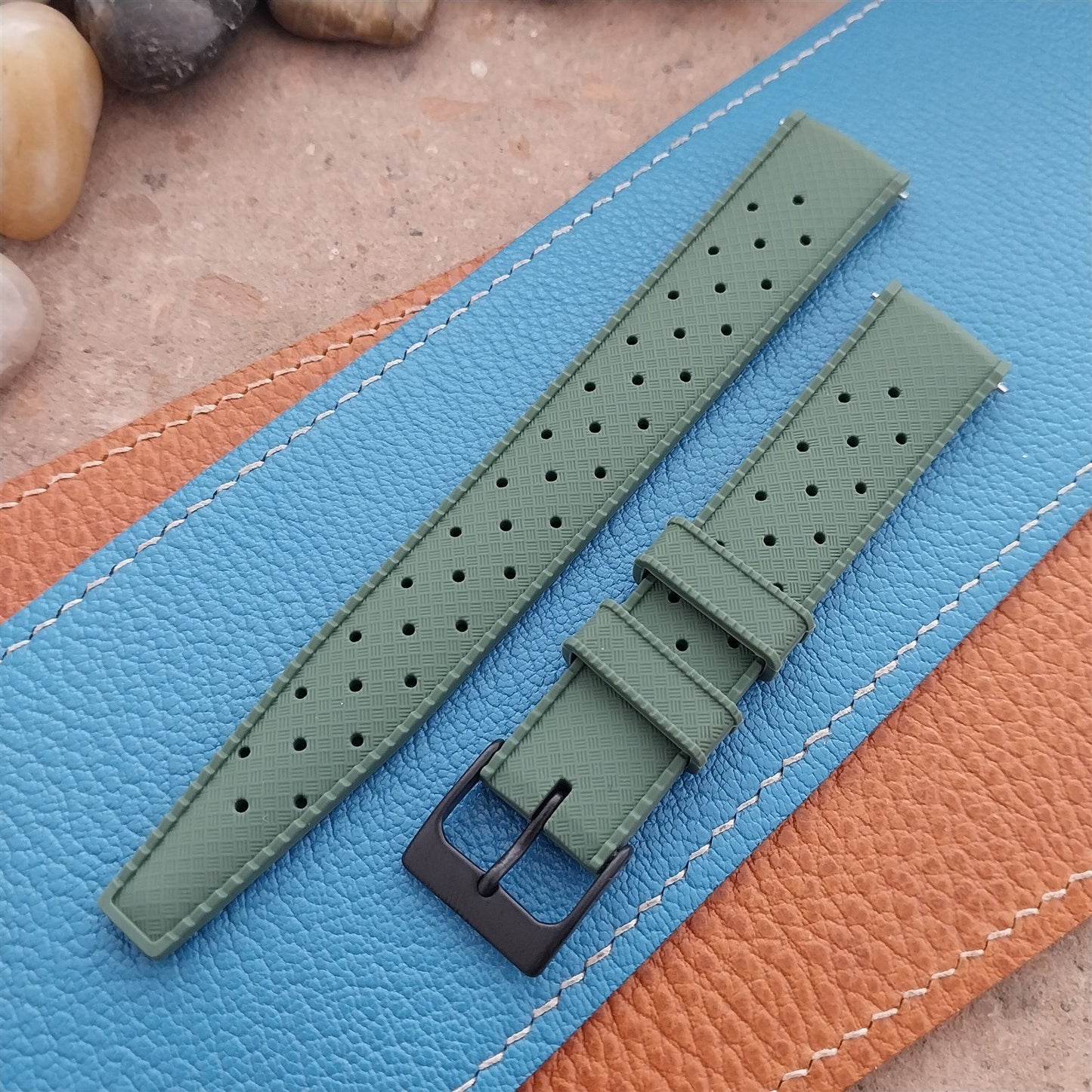 18mm FKM Green Tropical Divers Watch Strap QR Spring Bars Black Stainless Buckle