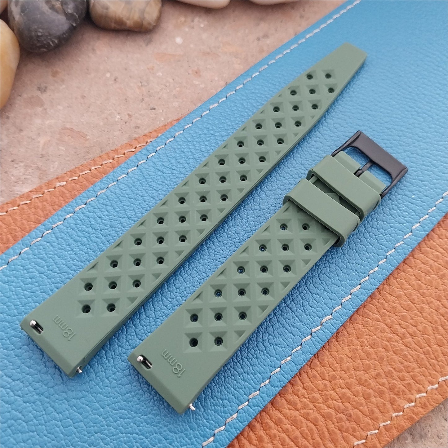 18mm FKM Green Tropical Divers Watch Strap QR Spring Bars Black Stainless Buckle