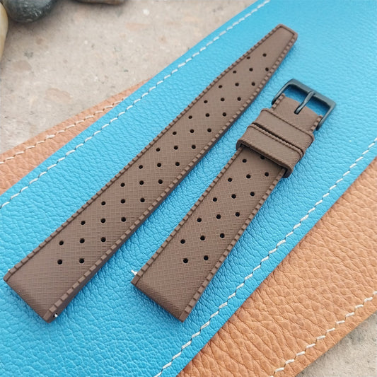 18mm FKM Brown Tropical Divers Watch Strap QR Spring Bars Black Stainless Buckle