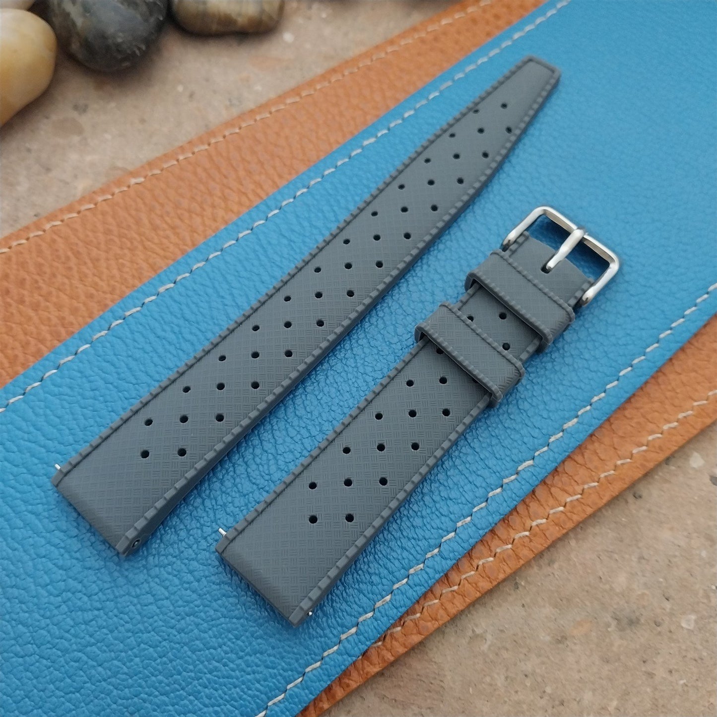 18mm FKM Gray Tropical Divers Watch Strap QR Spring Bars Polished Buckle