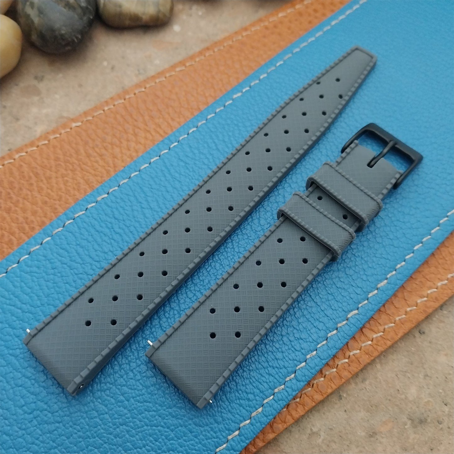 18mm FKM Gray Tropical Divers Watch Strap QR Spring Bars Black Stainless Buckle