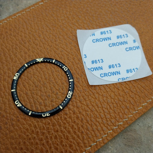 38mm Black & Gold Domed Resin Acrylic Watch Bezel Insert fits Seiko SKX007 SRPD