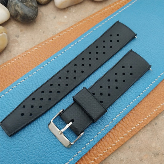 22mm FKM Black Tropical Divers Watch Strap QR Spring Bars Polished Buckle