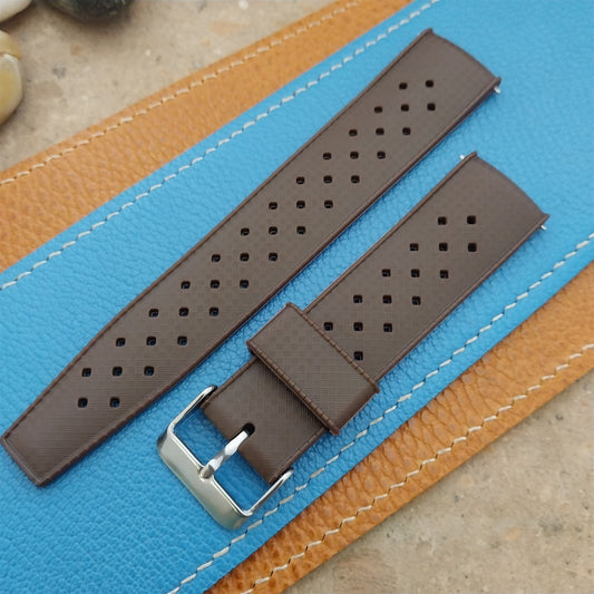 22mm FKM Brown Tropical Divers Watch Strap QR Spring Bars Polished Buckle