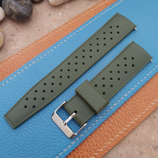 22mm FKM Green Tropical Divers Watch Strap QR Spring Bars Polished Buckle