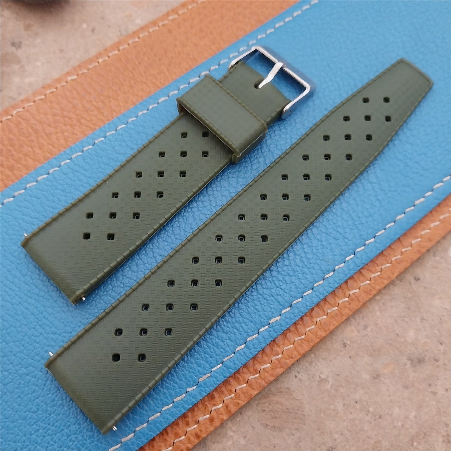 22mm FKM Green Tropical Divers Watch Strap QR Spring Bars Polished Buckle