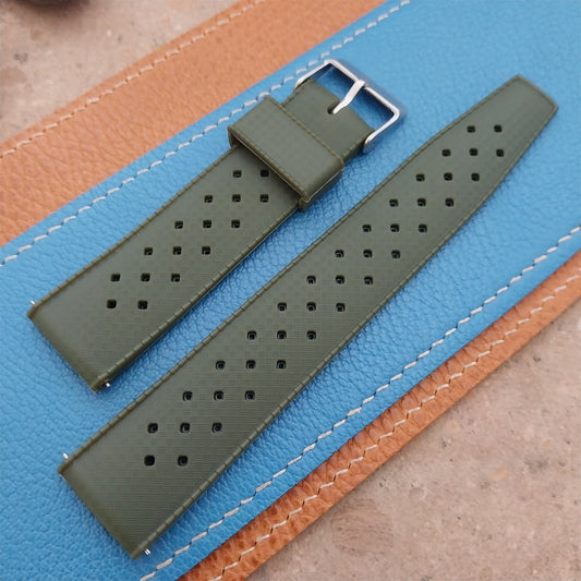22mm FKM Green Tropical Divers Watch Strap QR Spring Bars Polished Buckle