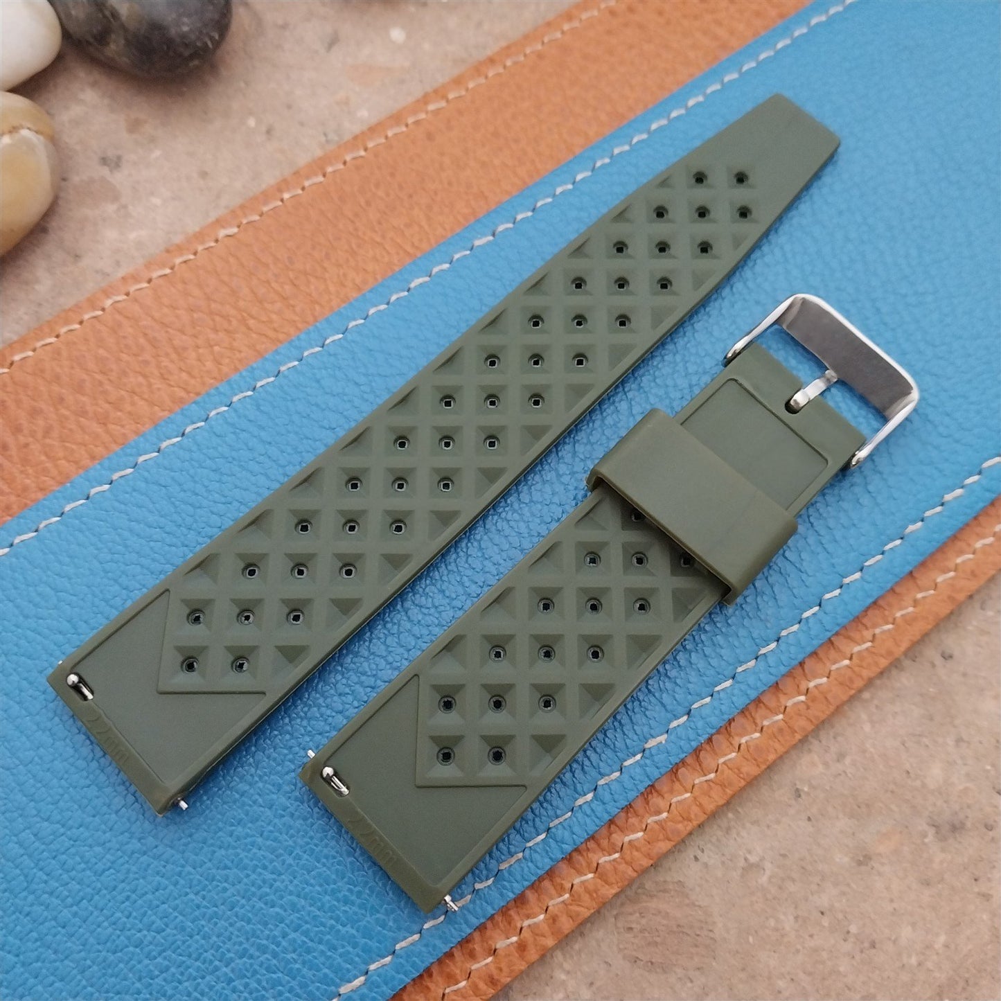 22mm FKM Green Tropical Divers Watch Strap QR Spring Bars Polished Buckle