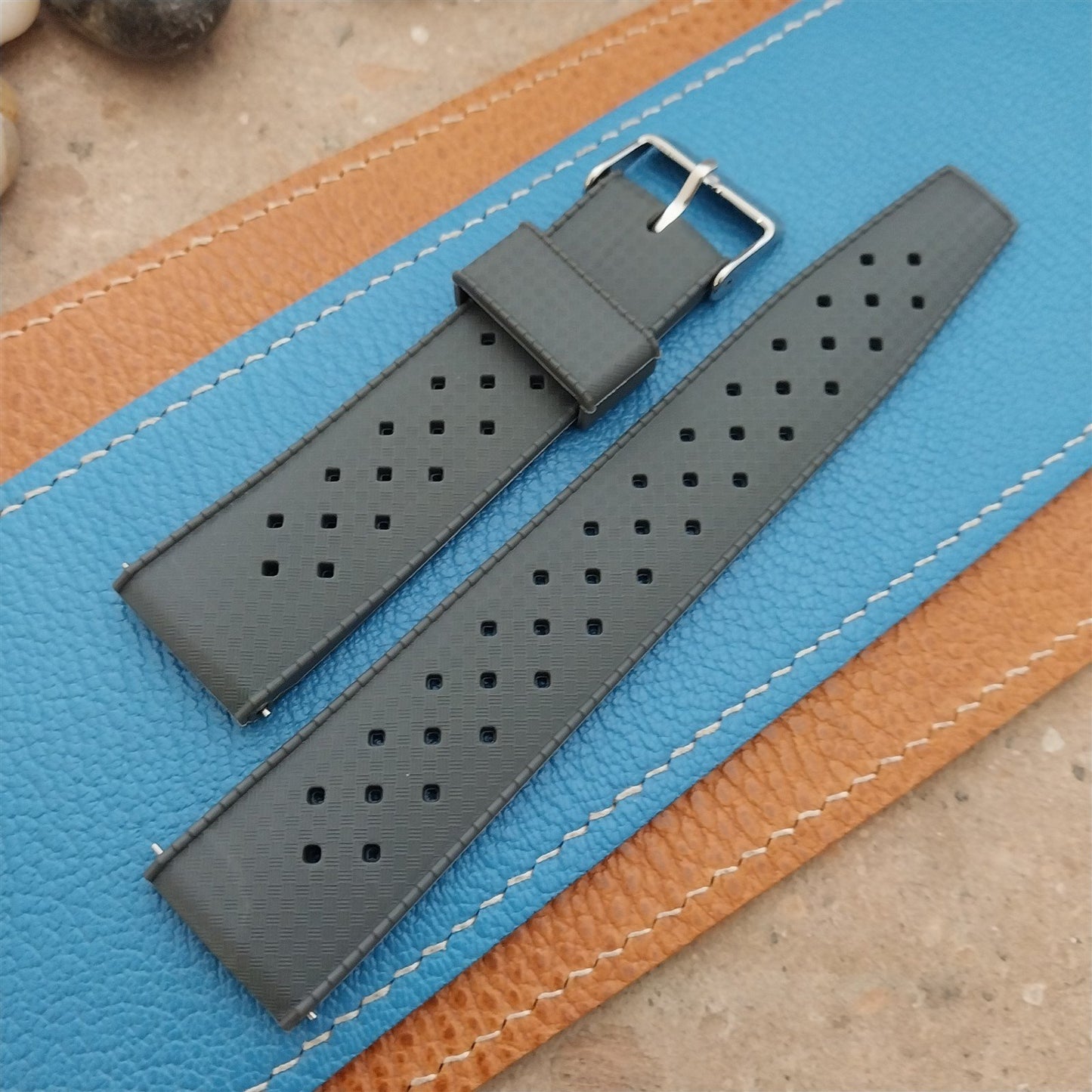 22mm FKM Gray Tropical Divers Watch Strap QR Spring Bars Polished Buckle