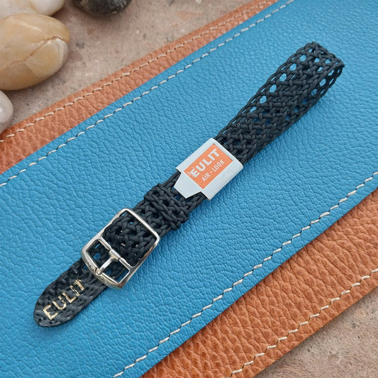 Vintage 12mm Eulit Perlon Braided Black Air-Look Single Pass 1960s Watch Strap