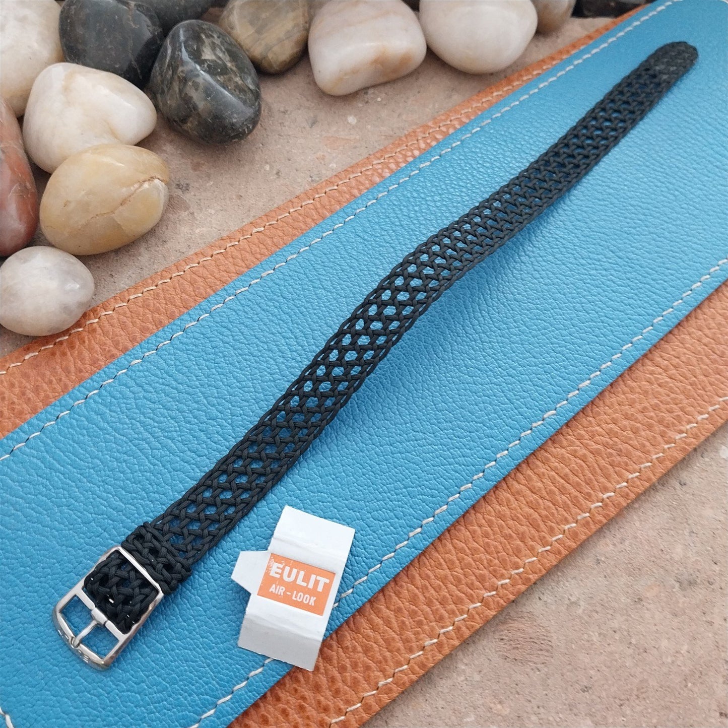 Vintage 12mm Eulit Perlon Braided Black Air-Look Single Pass 1960s Watch Strap