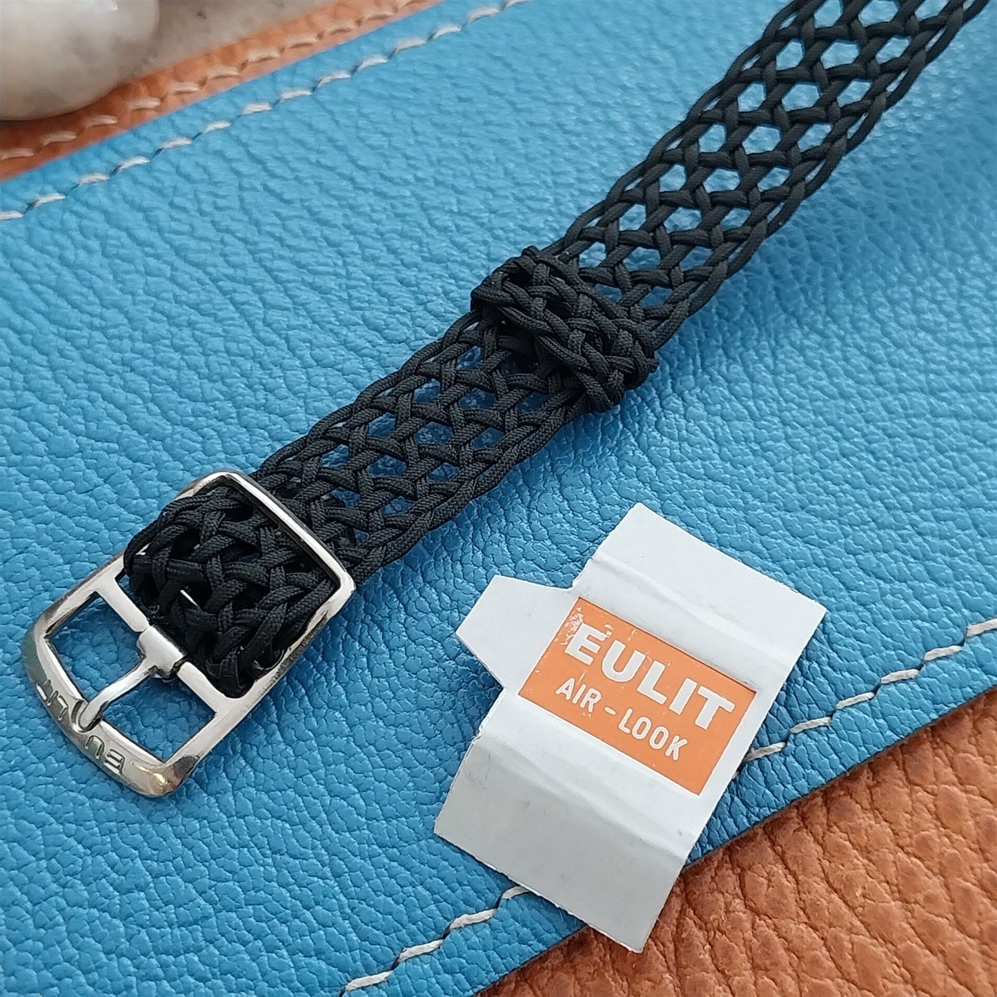Vintage 12mm Eulit Perlon Braided Black Air-Look Single Pass 1960s Watch Strap