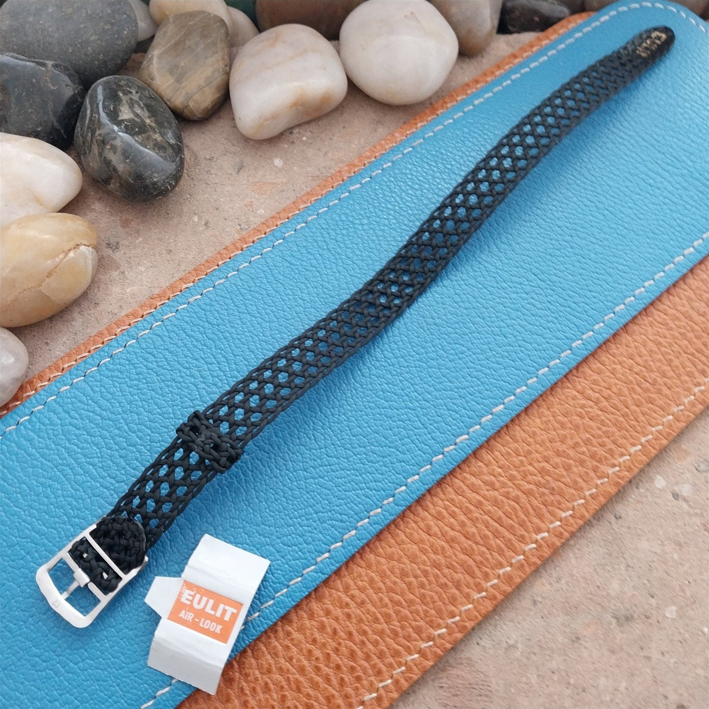 Vintage 12mm Eulit Perlon Braided Black Air-Look Single Pass 1960s Watch Strap