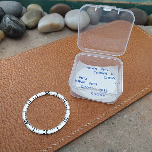 38mm Silver & Black Domed Acrylic Watch Bezel Insert fits Seiko SKX007 SRPD