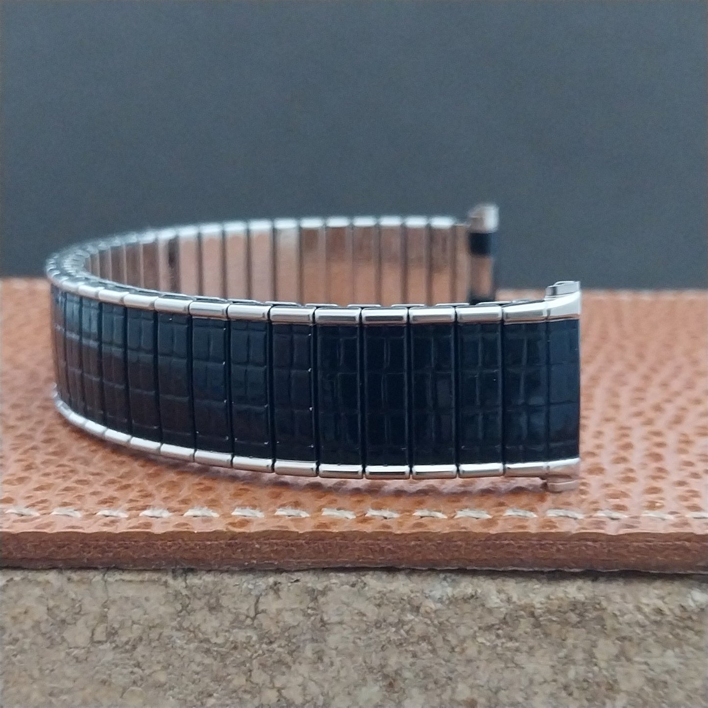 Vintage 19mm 18mm 17mm Stainless & Black Romunda Speidel 1969 Unused Watch Band