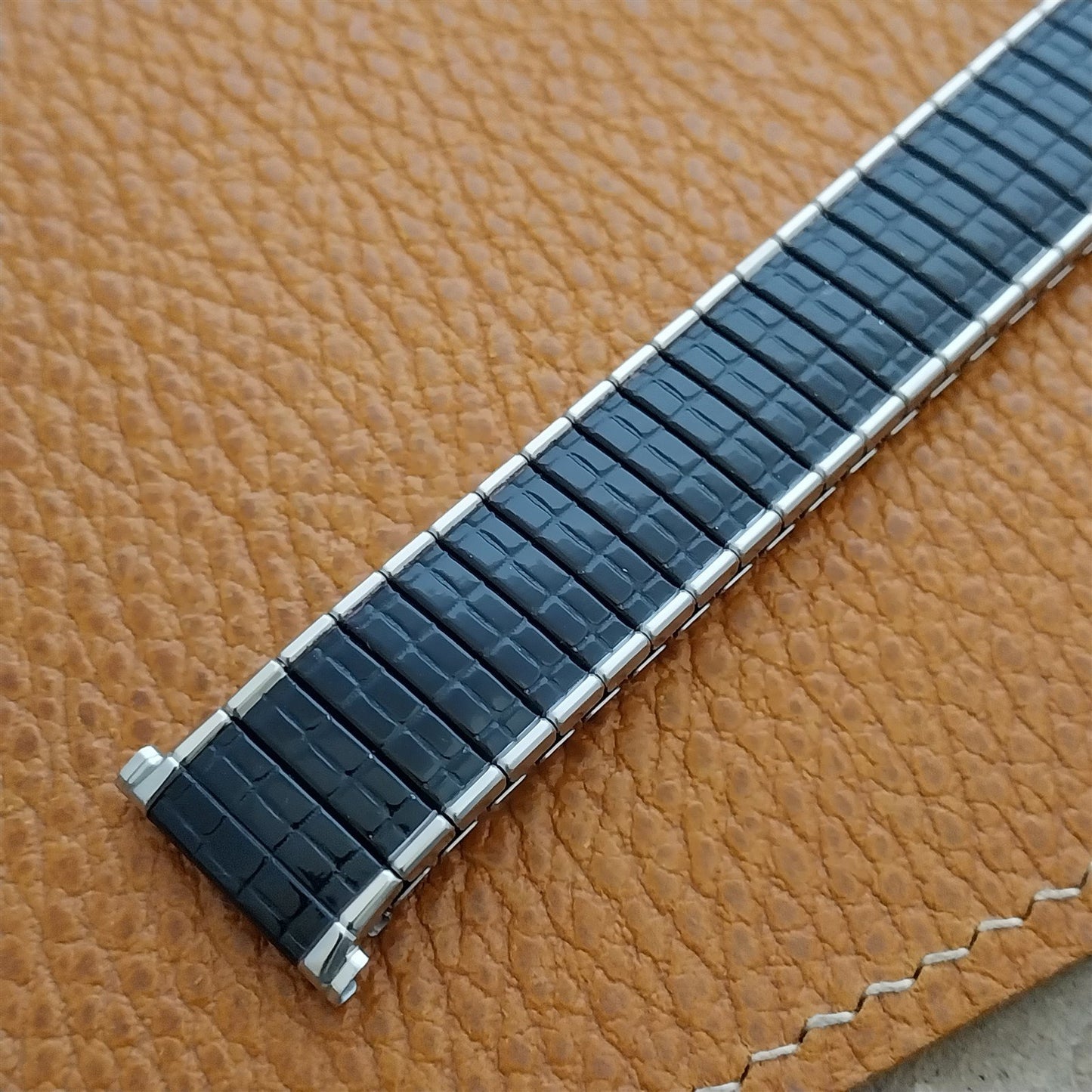 Vintage 19mm 18mm 17mm Stainless & Black Romunda Speidel 1969 Unused Watch Band