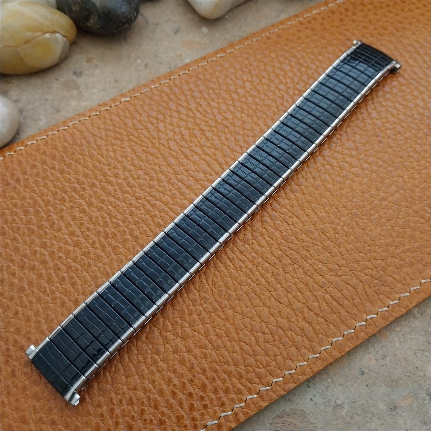 Vintage 19mm 18mm 17mm Stainless & Black Romunda Speidel 1969 Unused Watch Band