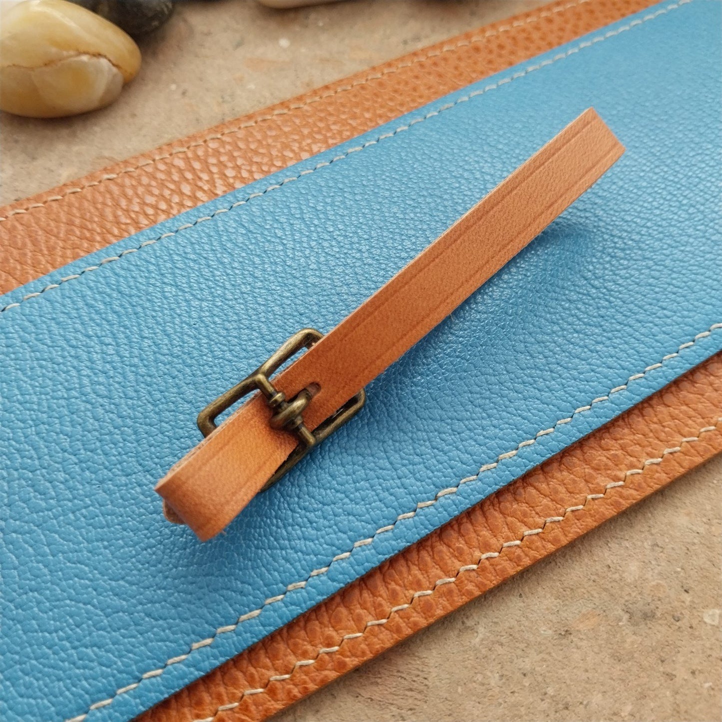 3/8" Tan English Bridle Leather Watch Fob Strap & Antique Brass Finish Buckle