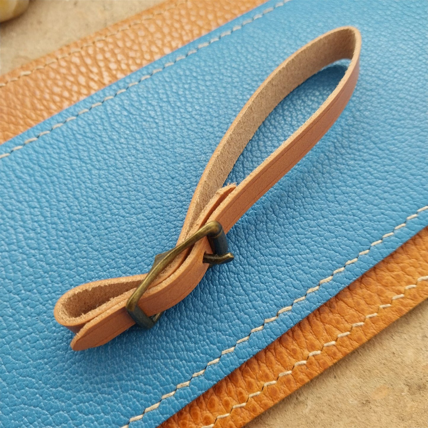 3/8" Tan English Bridle Leather Watch Fob Strap & Antique Brass Finish Buckle