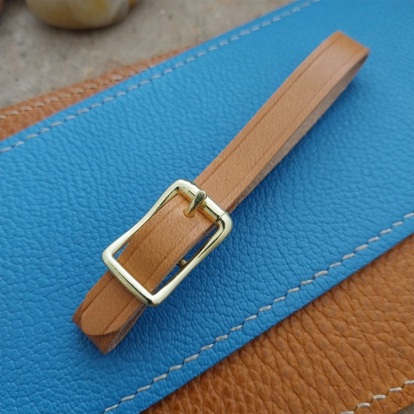 3/8" Tan English Bridle Leather Watch Fob Strap & Polished Brass Finish Buckle