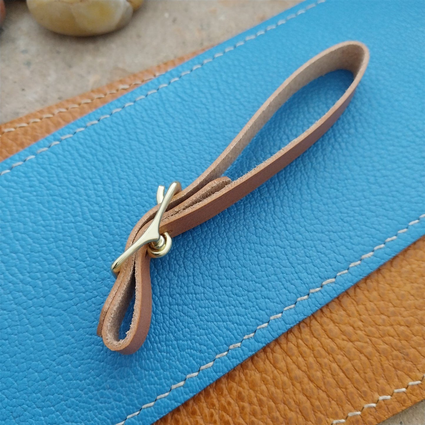 3/8" Tan English Bridle Leather Watch Fob Strap & Polished Brass Finish Buckle