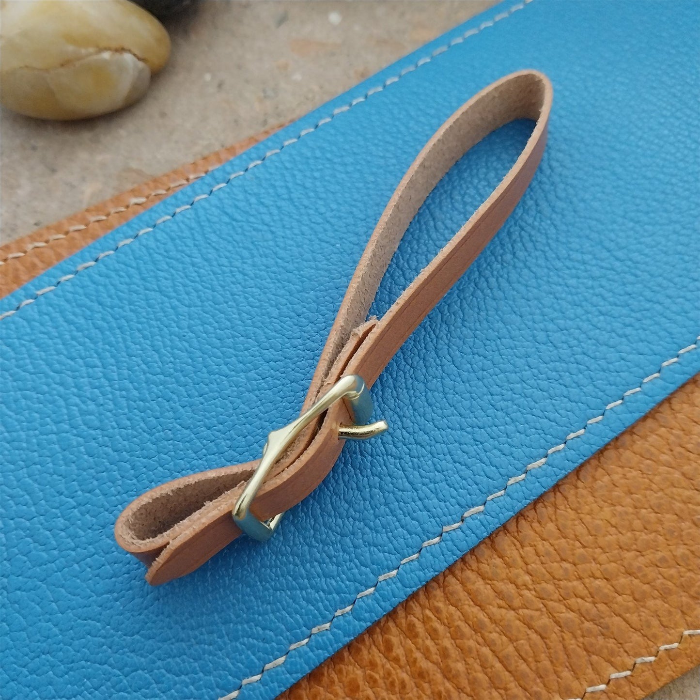 3/8" Tan English Bridle Leather Watch Fob Strap & Polished Brass Finish Buckle