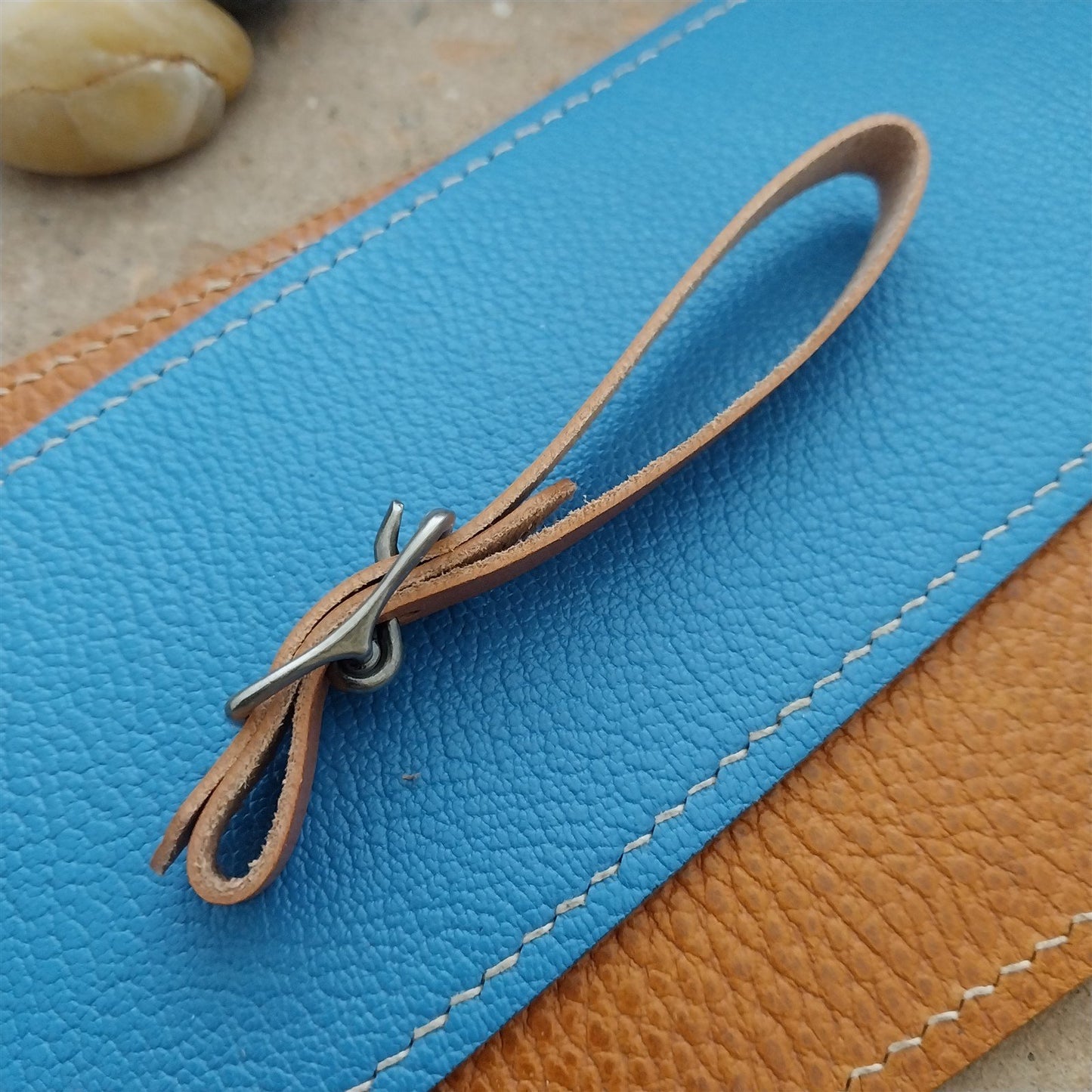 3/8" Tan English Bridle Leather Watch Fob Strap & Antique Nickel Finish Buckle