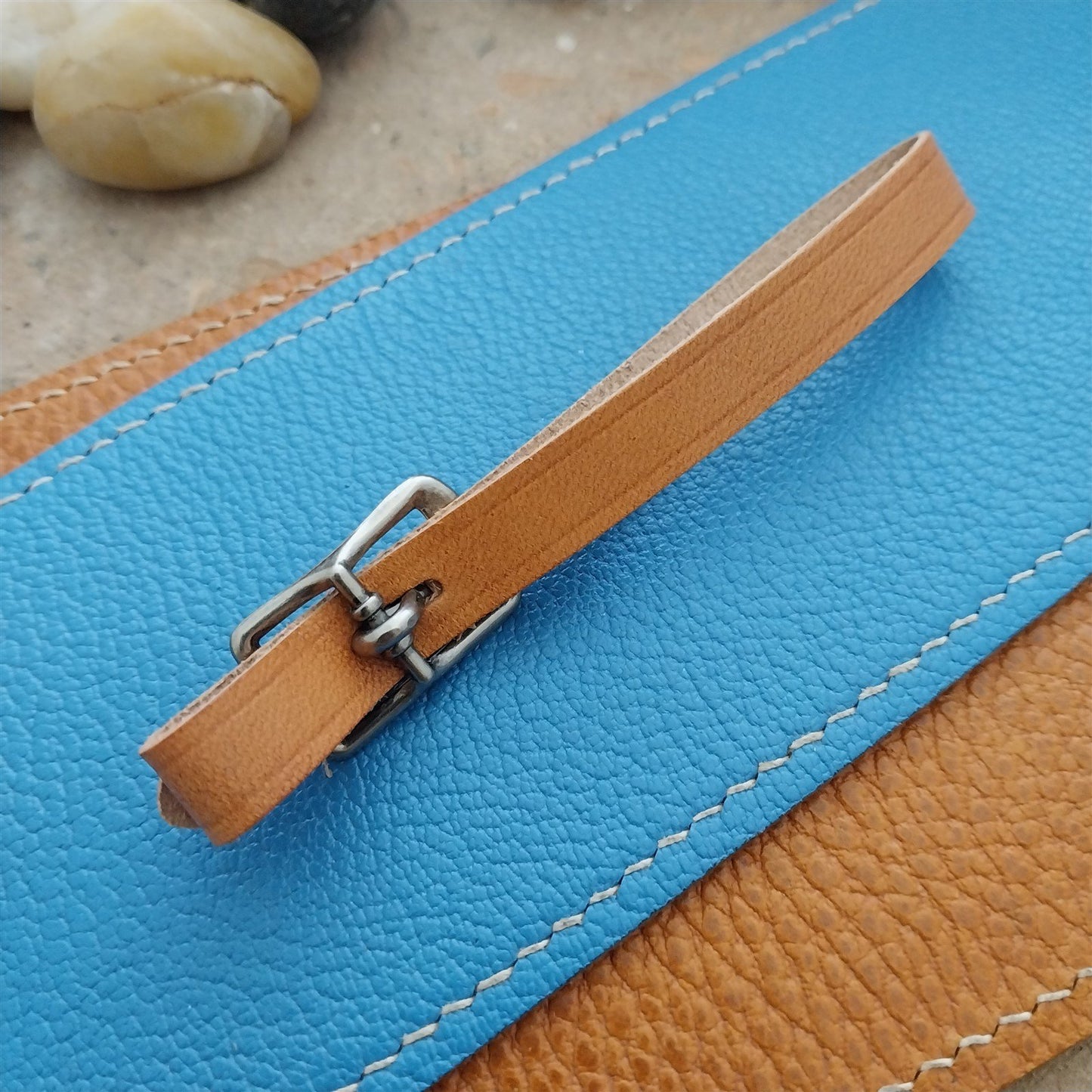 3/8" Tan English Bridle Leather Watch Fob Strap & Antique Nickel Finish Buckle