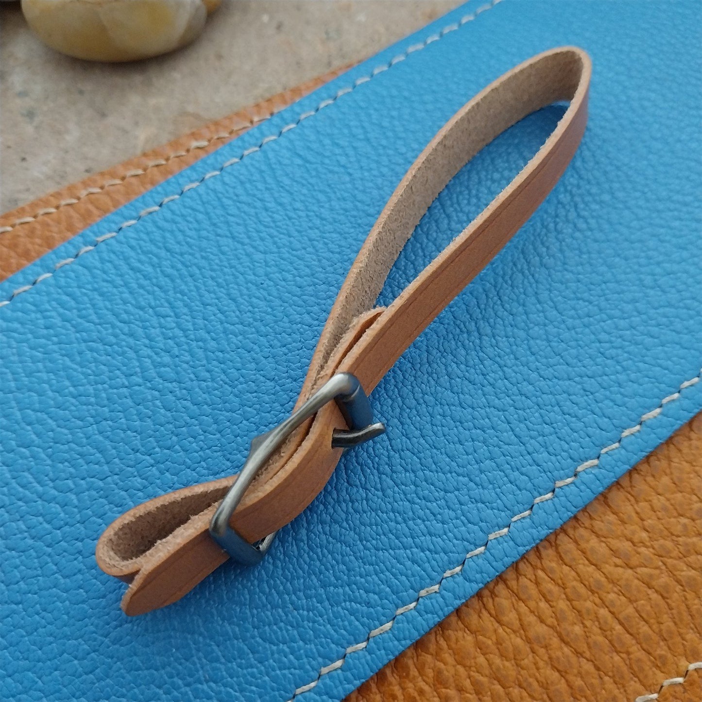 3/8" Tan English Bridle Leather Watch Fob Strap & Antique Nickel Finish Buckle