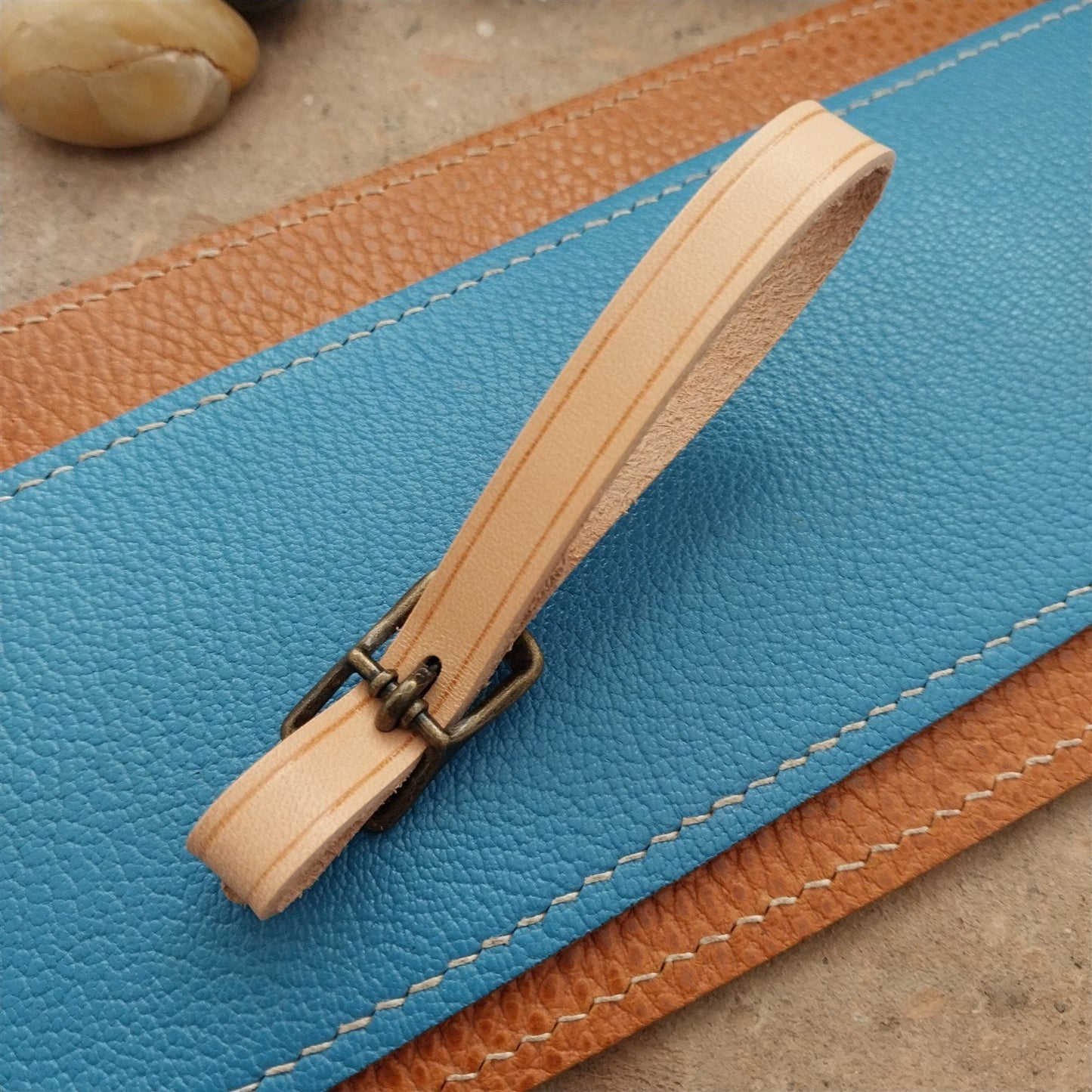 3/8" Natural Veg Tanned Leather Watch Fob Strap & Antique Brass Finish Buckle