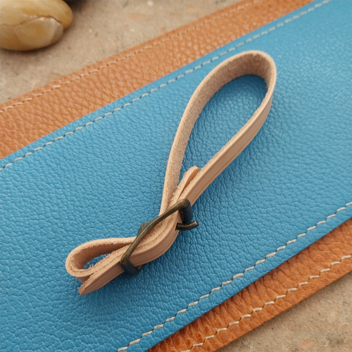 3/8" Natural Veg Tanned Leather Watch Fob Strap & Antique Brass Finish Buckle