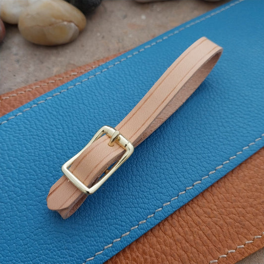 3/8" Natural Veg Tanned Leather Watch Fob Strap & Polished Brass Finish Buckle