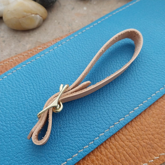 3/8" Natural Veg Tanned Leather Watch Fob Strap & Polished Brass Finish Buckle