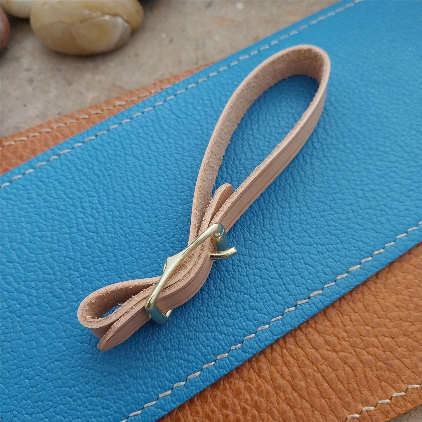 3/8" Natural Veg Tanned Leather Watch Fob Strap & Polished Brass Finish Buckle