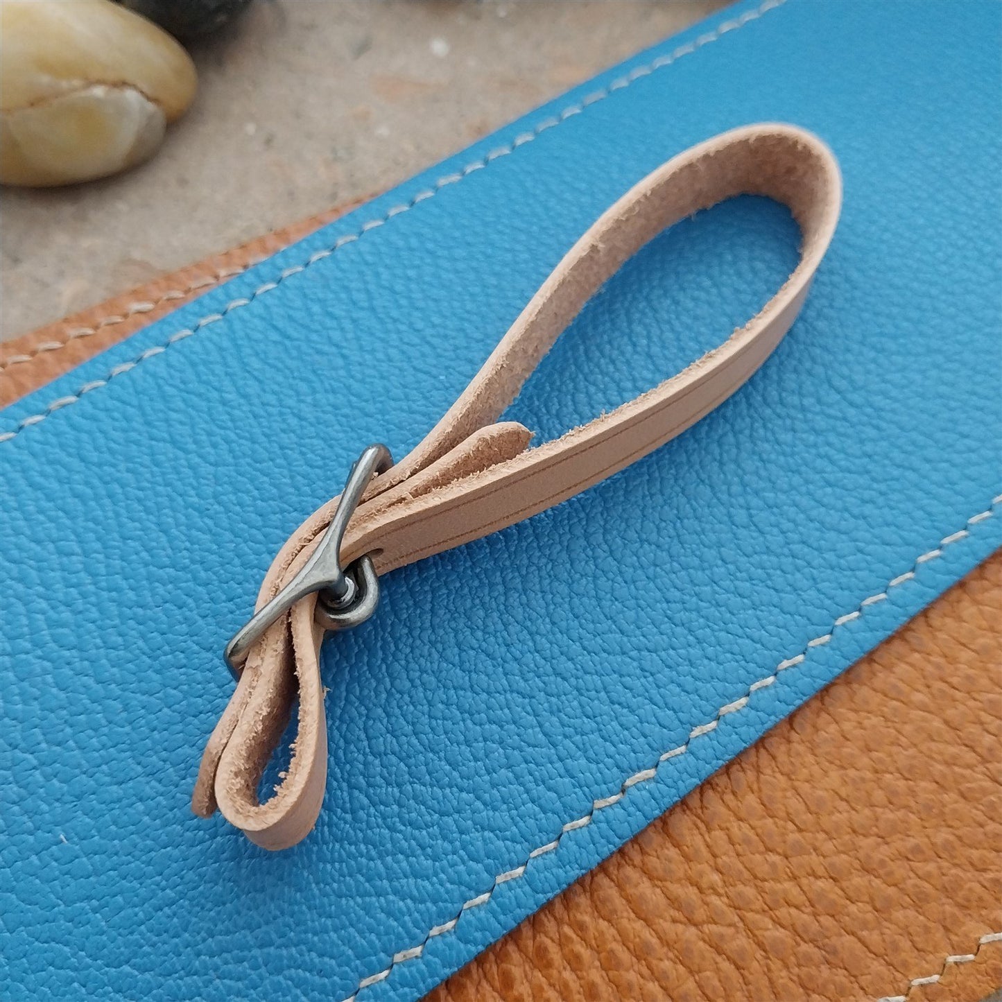 3/8" Natural Veg Tanned Leather Watch Fob Strap & Antique Nickel Finish Buckle