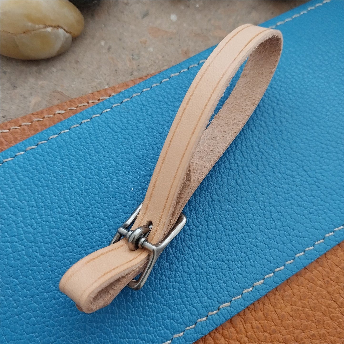 3/8" Natural Veg Tanned Leather Watch Fob Strap & Antique Nickel Finish Buckle