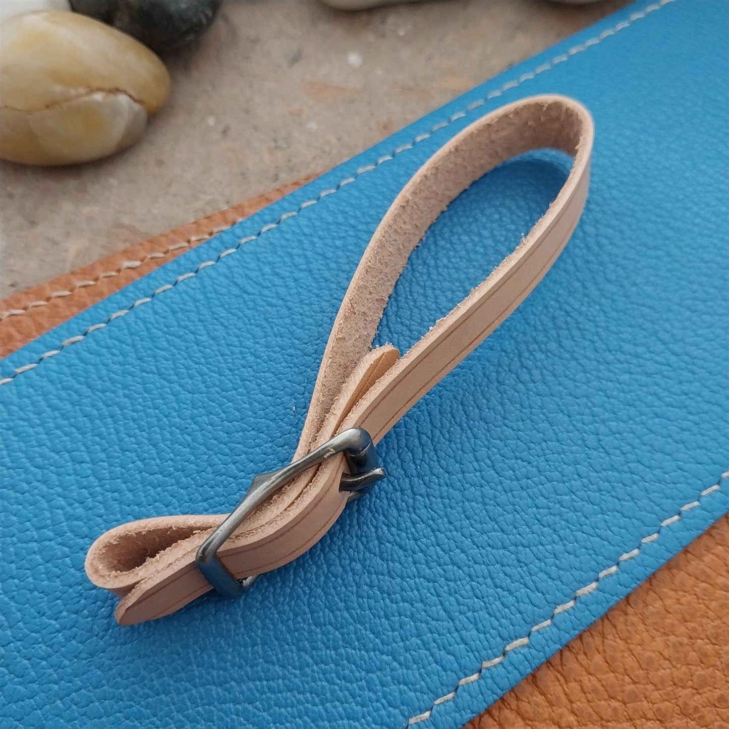 3/8" Natural Veg Tanned Leather Watch Fob Strap & Antique Nickel Finish Buckle