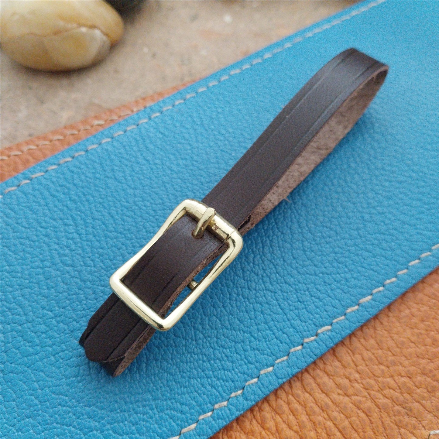 3/8" Brown English Bridle Leather Watch Fob Strap & Polished Brass Finish Buckle